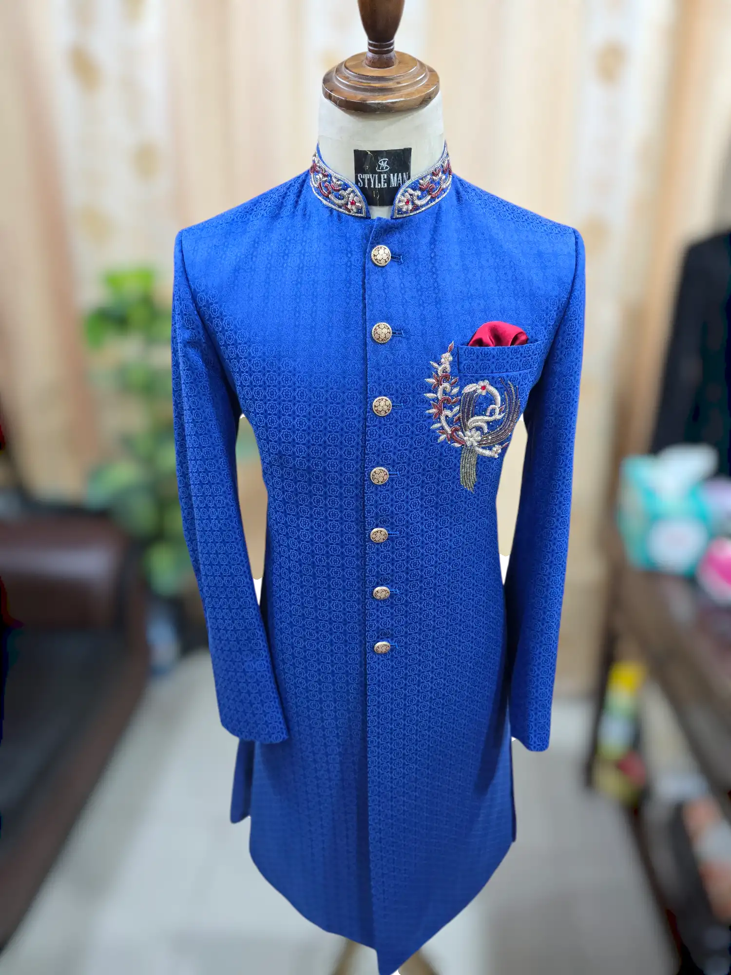 Zardosi work Blue Sherwani